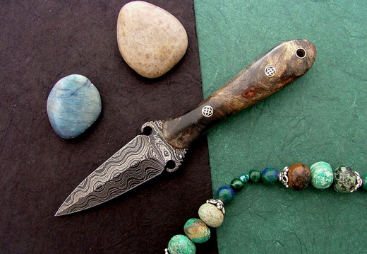 Mini Damascus Dagger Knife with Hard Handle