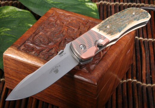 Bob Terzuola Custom Knives Eagle Rock  Superconductor Mammoth Ivory Folding Knife