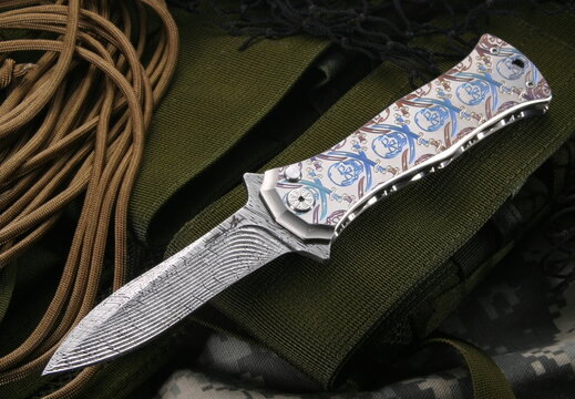 Brian Tighe Calico Jack Damascus Folding Knife