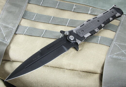 HTM Knives  Exclusive Black Blade Tiger DDR Mad Maxx 55 Tactical Folding Knife