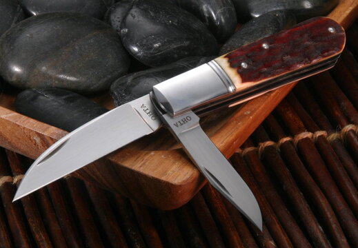 Hiroaki Ohta Custom Knives Old Barlow Pattern Two Blade Stag Folding Knife