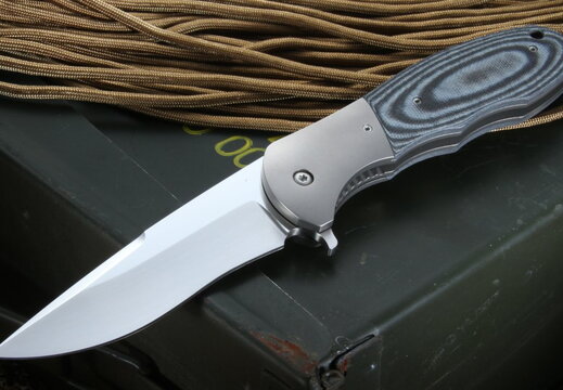 John W Smith Custom Knives Black and Grey F5 Custom Tactical Folding Knife