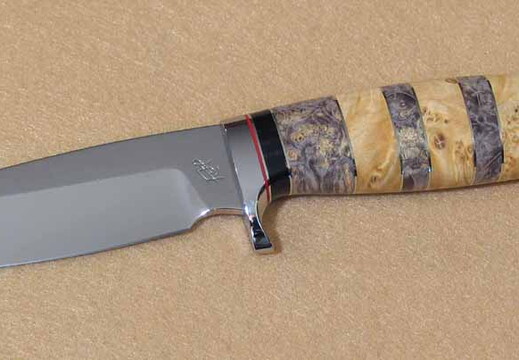 8 14 Drop Point  CPM154 Stainless Blade guard and pommel  Black and Gold Box Elder Burl Natural Elder Burl and Buffalo Handle