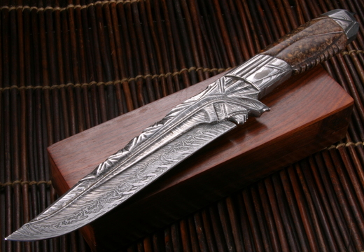 Roger Bergh Space Explosion Carved Damascus Fighter