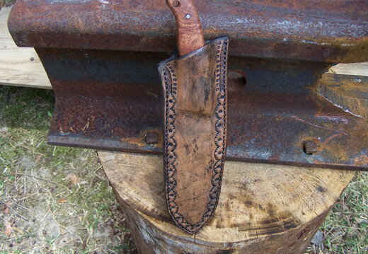 Afzelia burl camp knife with sheath3