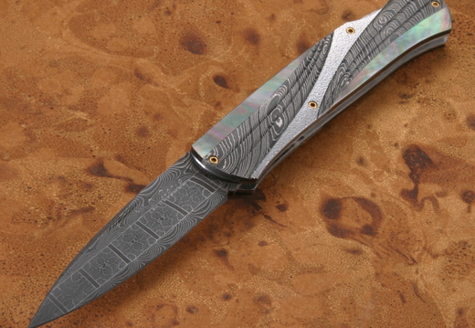 WD Pease Deco Pearl and Mosaic Damascus Folding Knife