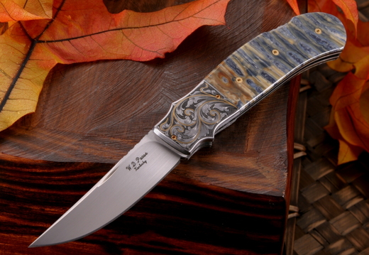 WD Pease Mammoth  Scroll Engraved Folding Knife
