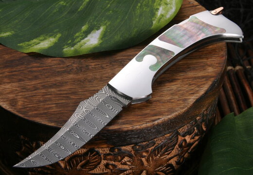 Warren Osborne Eurasia Damascus and Black Pearl Folding Knife