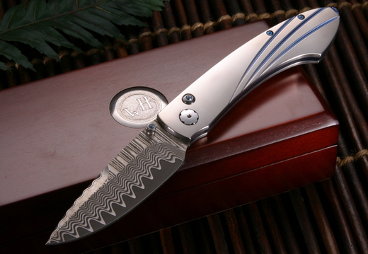 William Henry Spearpoint  B12FTDII Damascus Folding Knife