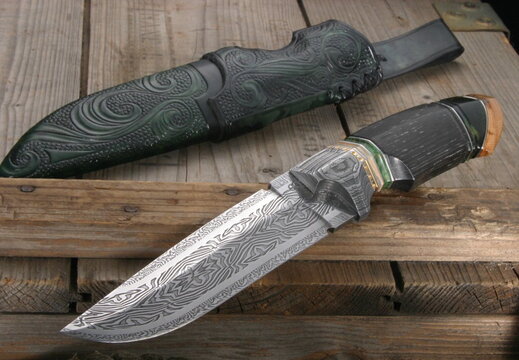 Venom Birch Mammoth and Damascus Fixed Blade Knife--004