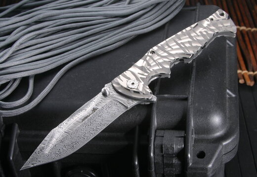 Brian Tighe Tighe Breaker - Tiger Stripe  Damascus Tactical Folding Knife