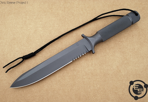 Chris Reeve Project I with black leather sheath Small section of serrations