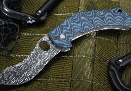 Jens Anso Custom Damascus Crash Tactical Folding Knife