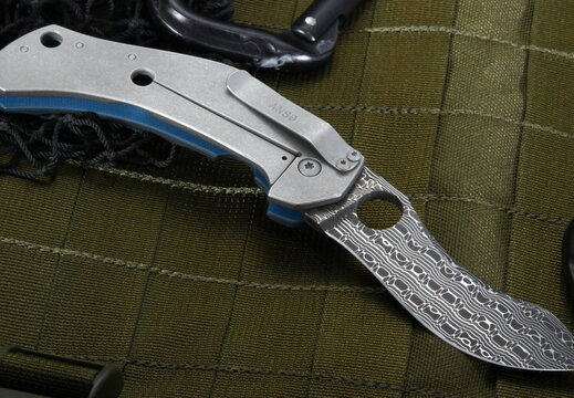 Jens Anso Custom Damascus Crash Tactical Folding Knife 1080x663