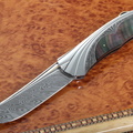 Ken Steigerwalt Custom Damascus Gold and Pearl Folding Knife 1