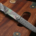 Ken Steigerwalt Custom Knives Midnight Black Pearl Gold and Damascus Folding Knife--001