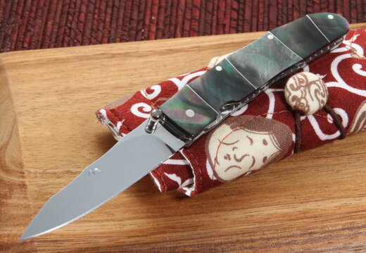 Koji Hara Custom Black Pearl Bamboo Folding Knife