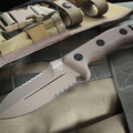 Microtech Knives  Desert Tan Serrated Crosshair Tactical Fixed Blade Knife--001