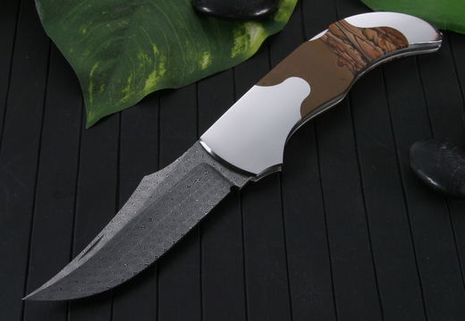 Warren Osborne Jasper Mountain Damascus Folding Knife1