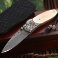 William Henry B05 Fortuna Gold Pearl  Sterling Silver Damascus Folding Knife