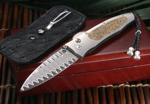 William Henry B30 TMW GenTac Fossil Bone  Damascus Folding Knife